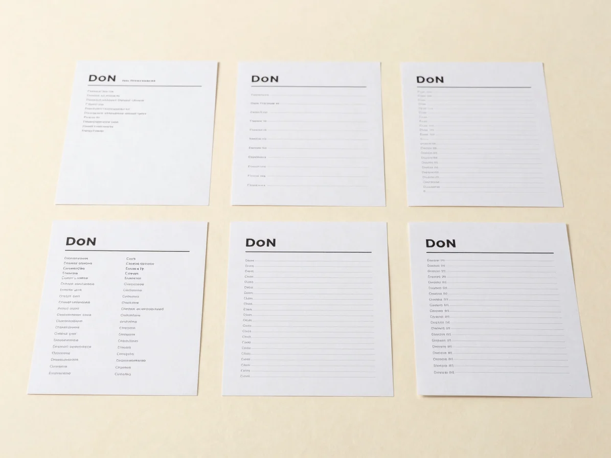 Clean printed flyers and door hangers arranged neatly on a warm cream surface with natural daylight